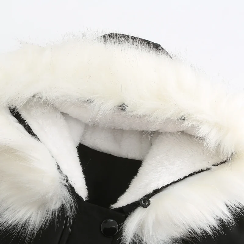 Women Faux Fur Collar Hooded Long Sleeve Fleece Thick Warm Jacket - Image 7