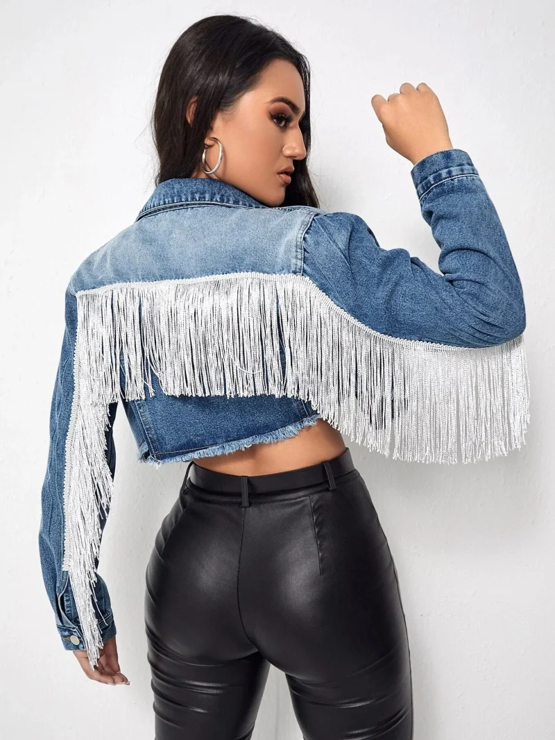 Streetwear Tassel Short Denim Jacket Women 2024 - Image 13