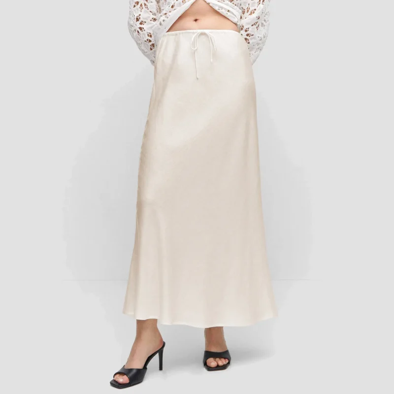 Summer Solid Color Satin Long Skirt For Women High Waist Lace-Up Fashion - Image 5
