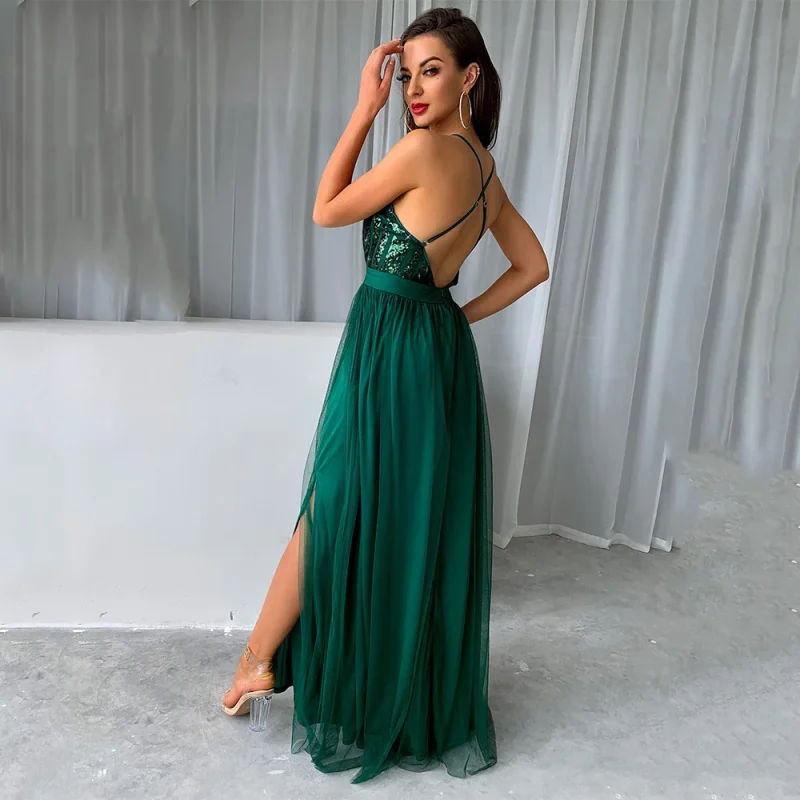 Sexy backless slip Sequin corset maxi summer dress women - Image 4