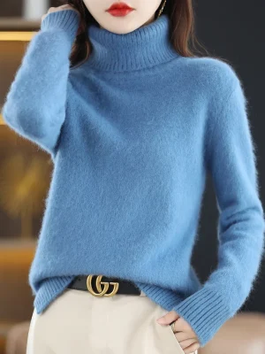 Mink Cashmere Sweater Women Turtleneck