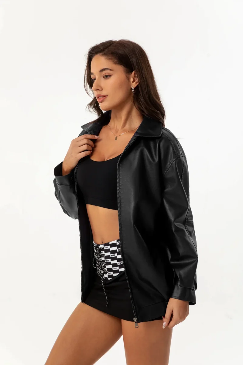 Leather Jacket Women Spring Autumn Oversize Long Sleeve - Image 8