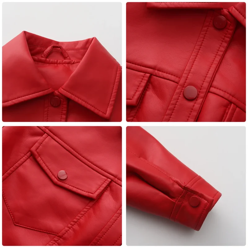 Autumn Short Leather Jacket Coats Women Long Sleeve - Image 13