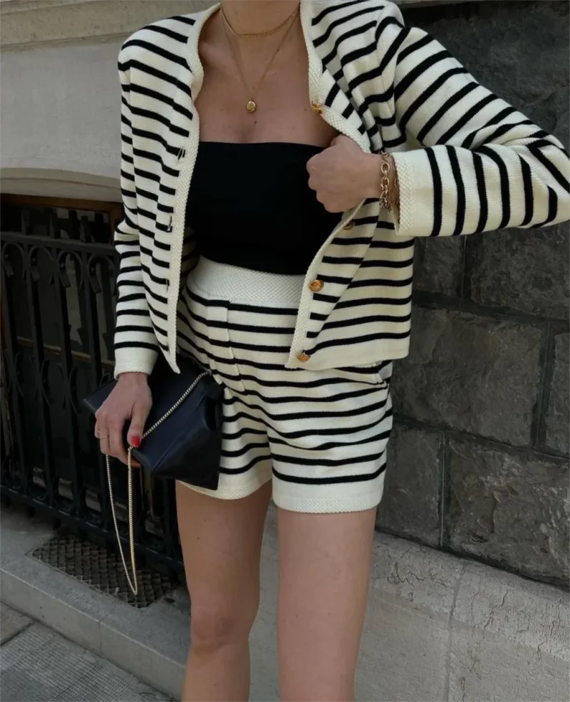 Knit Striped Two-Piece Set for Women - Image 7