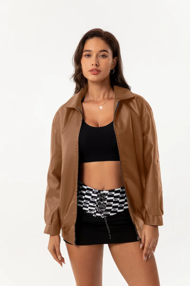 Leather Jacket Women Spring Autumn Oversize Long Sleeve - Image 14