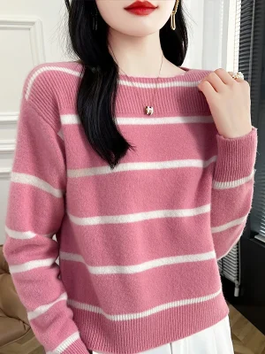 Classic Striped Pullover Pure Wool Knitted Sweater