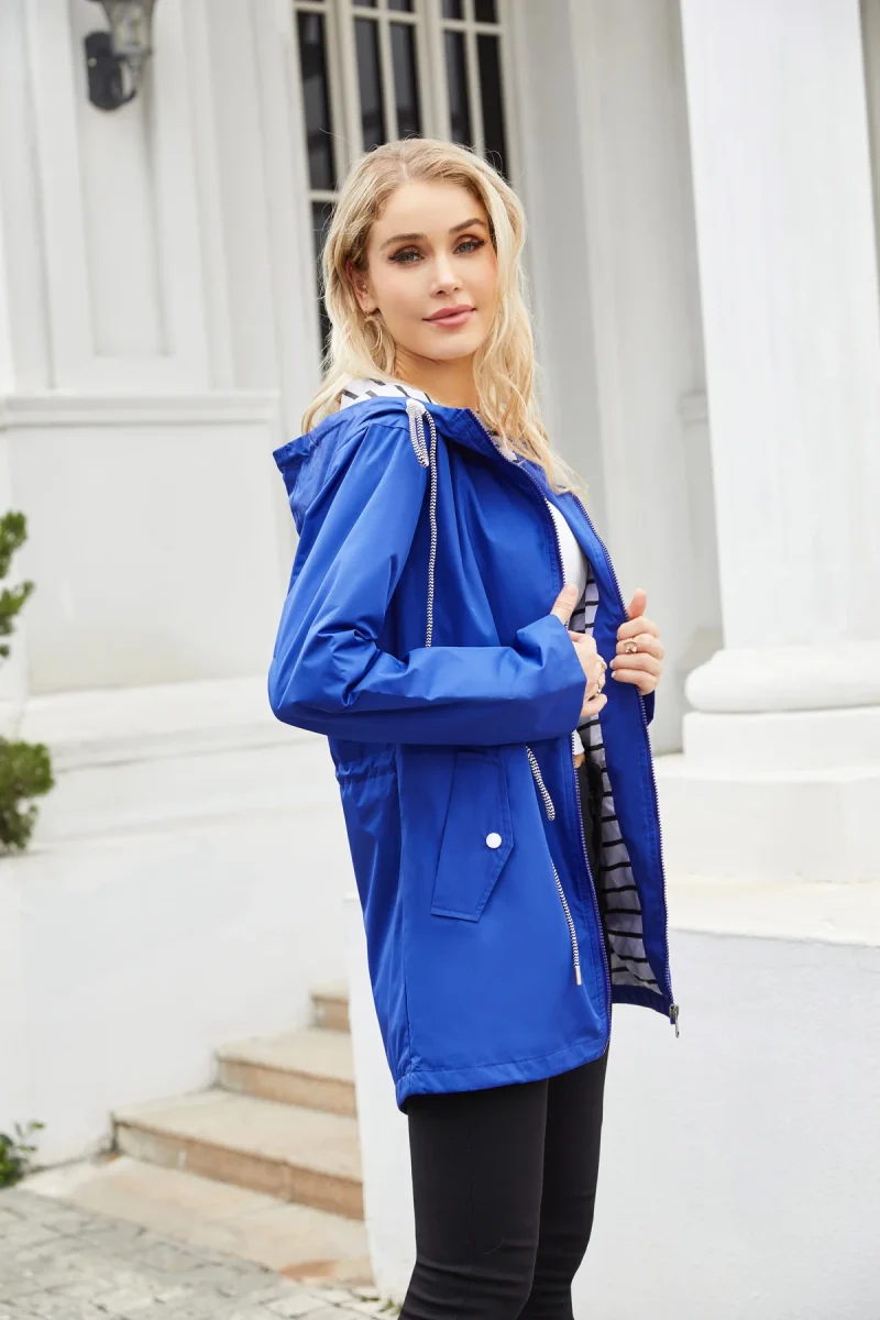 Women Outdoors Windbreaker Coat Black Raincoat Fall Long Sleeve Jackets - Image 17