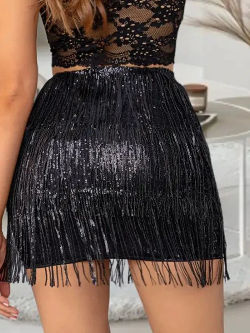 Sexy vintage black sequin mini skirt women - Image 11