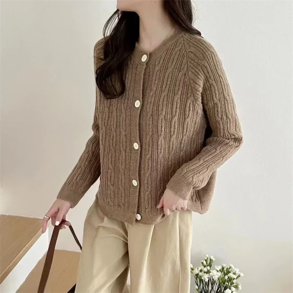 Korean Fashion Solid Knitted Cardigan Women Autumn - Image 4