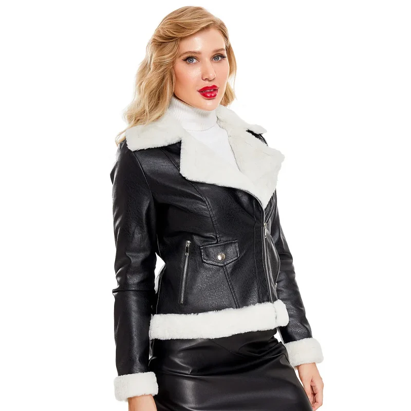 Winter Fleece Lined Thick Warm Leather Jacket Women - Image 4