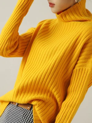 Wool Knitted Sweaters Women Turtleneck Pit Strip