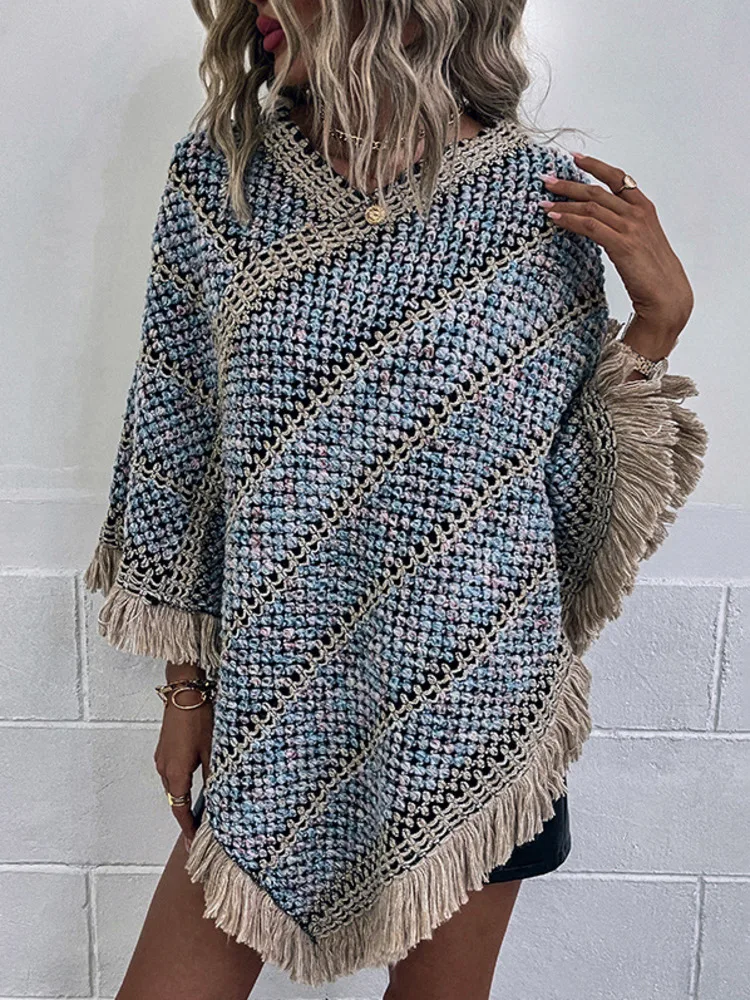 Sweater Coat Women Oversize Loose Knitted Poncho Female - Image 5
