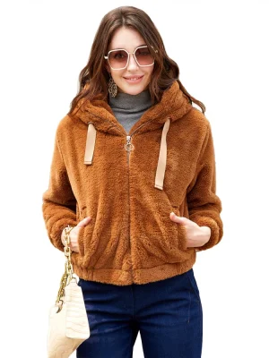 Rabbit Fur Fuzzy Hooded Jackets Women Fashion