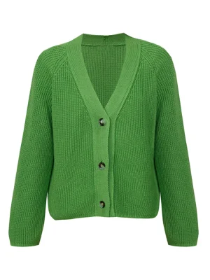 Green V Neck Knitted Cardigan Women Fashion Sweater