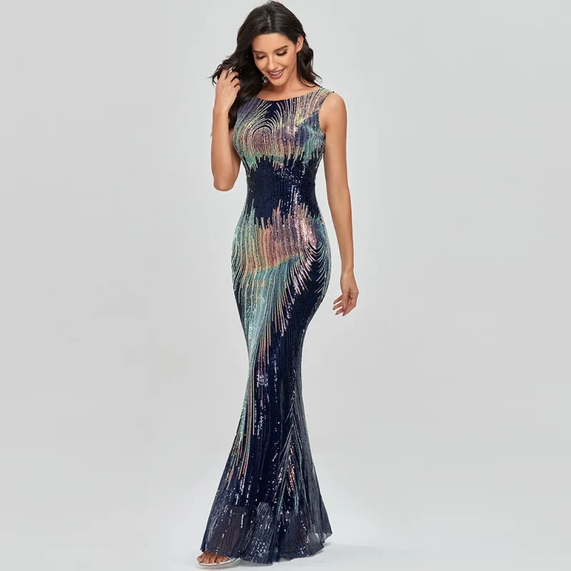 Sexy vintage Green Sequin Bodycon Maxi Party Dress - Image 5