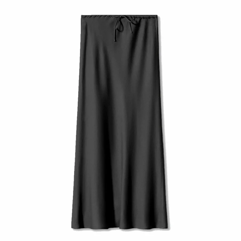 Summer Solid Color Satin Long Skirt For Women High Waist Lace-Up Fashion - Image 15