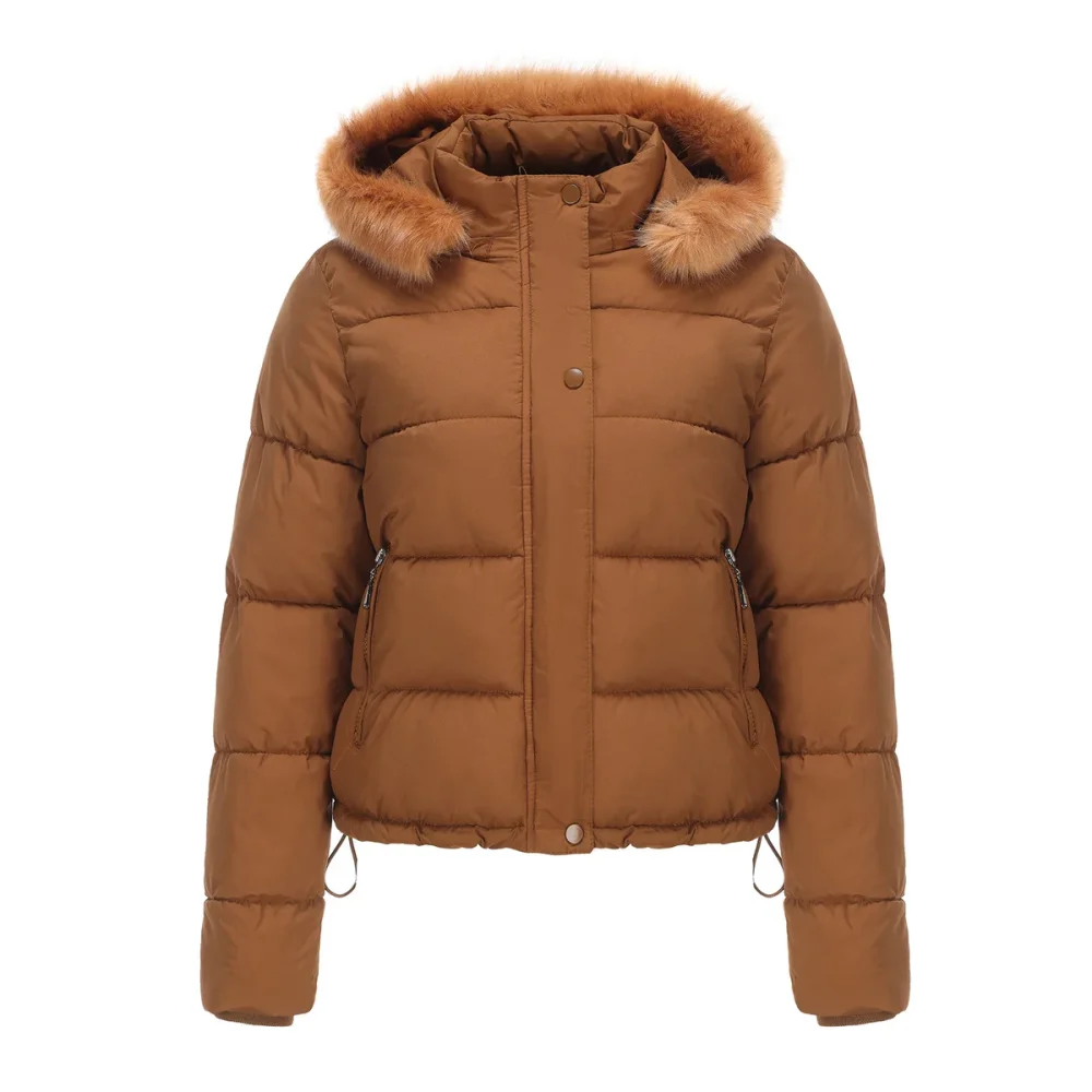 Women Jacket Winter 2023 Hooded Fur Collar Thick Warm Cotton - Image 4
