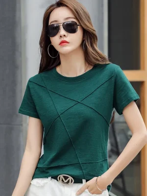 Summer Slim Bamboo Cotton T-Shirts Women O-Neck Short Sleeve