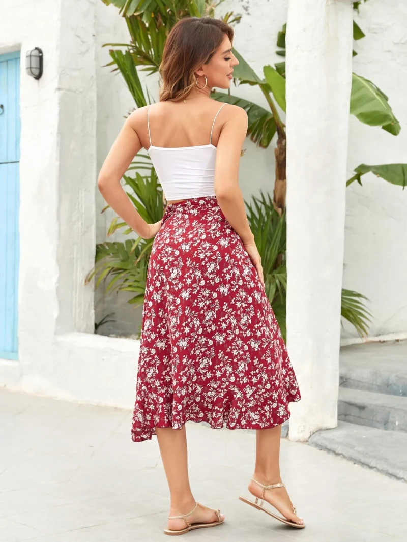 Women 2024 Summer Beach Boho Irregular A Line Casual Fairycore Midi Skirts - Image 11