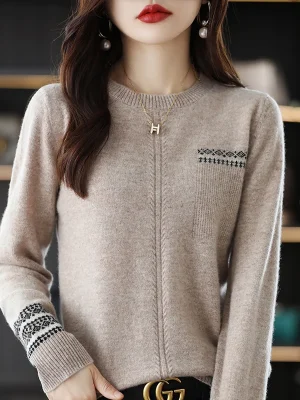 O-Neck Wool Knitted Sweater Women’s Clean Face