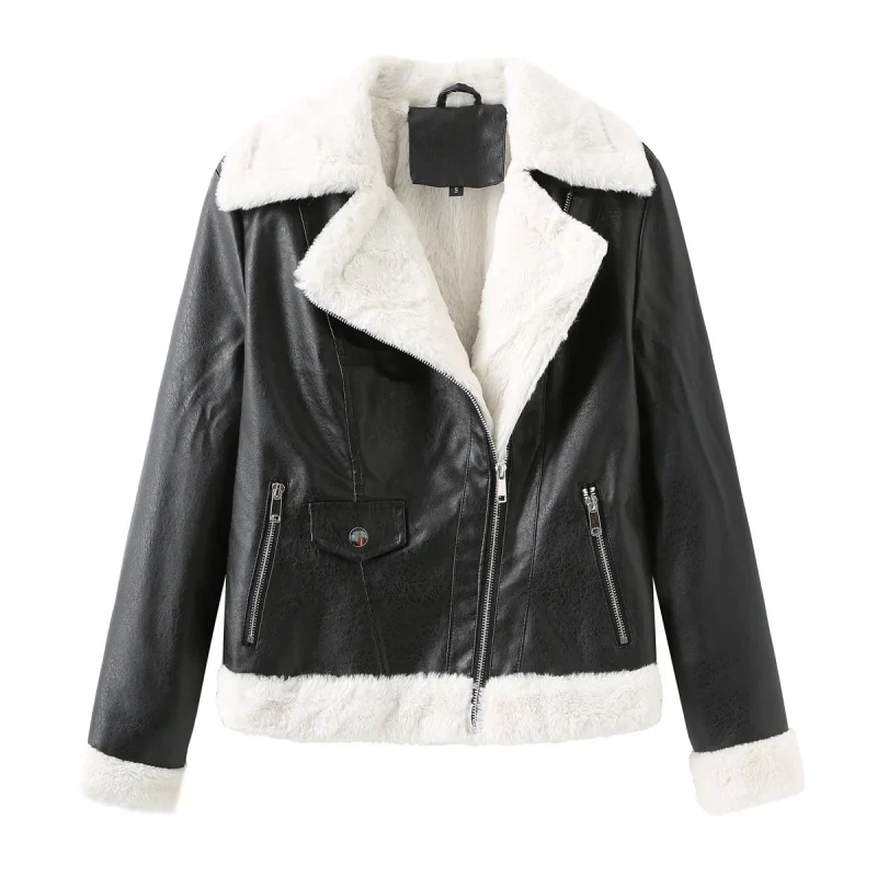 Winter Fleece Lined Thick Warm Leather Jacket Women - Image 2