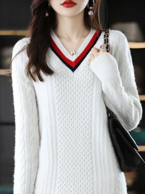 V-Neck Wool Mid-Length Sweater Skirt Women’s