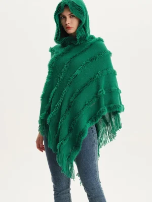 Winter Green Hooded Sweater Cape Women Loose Csaual Shawl Solid