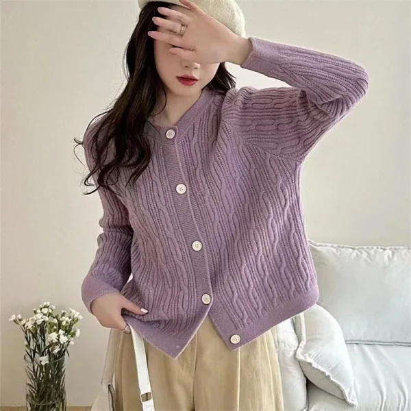 Korean Fashion Solid Knitted Cardigan Women Autumn - Image 6