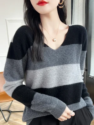 Female V-neck Wool Sweater Women