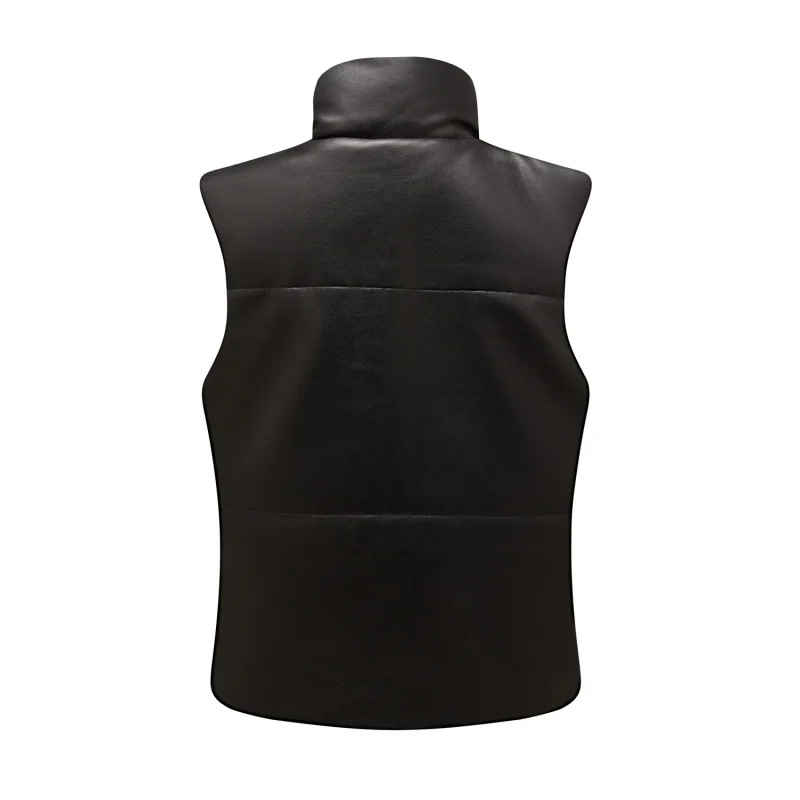 Winter Pu Leather Vest Cotton Coat Single Breasted Sleeveless Jackets - Image 5