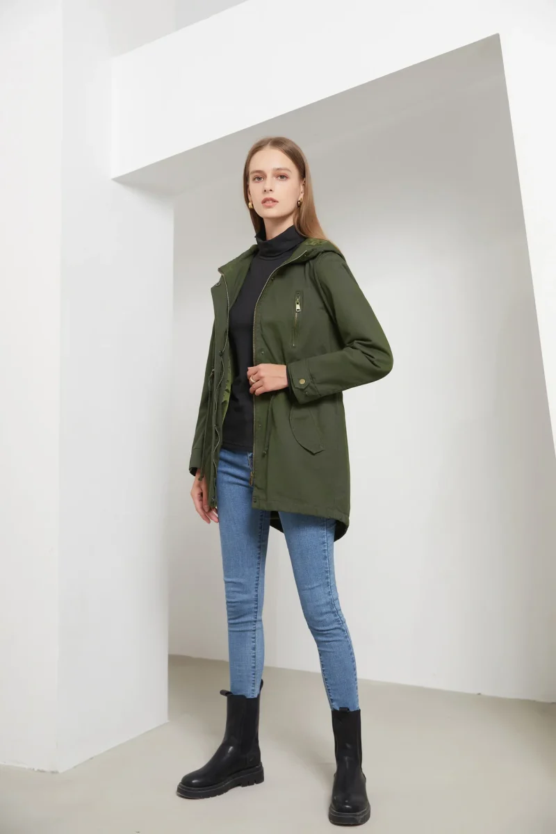 Fashion Trench Coats Women 2024 Solid Color Loose Zipper Hooded Jackets - Image 8