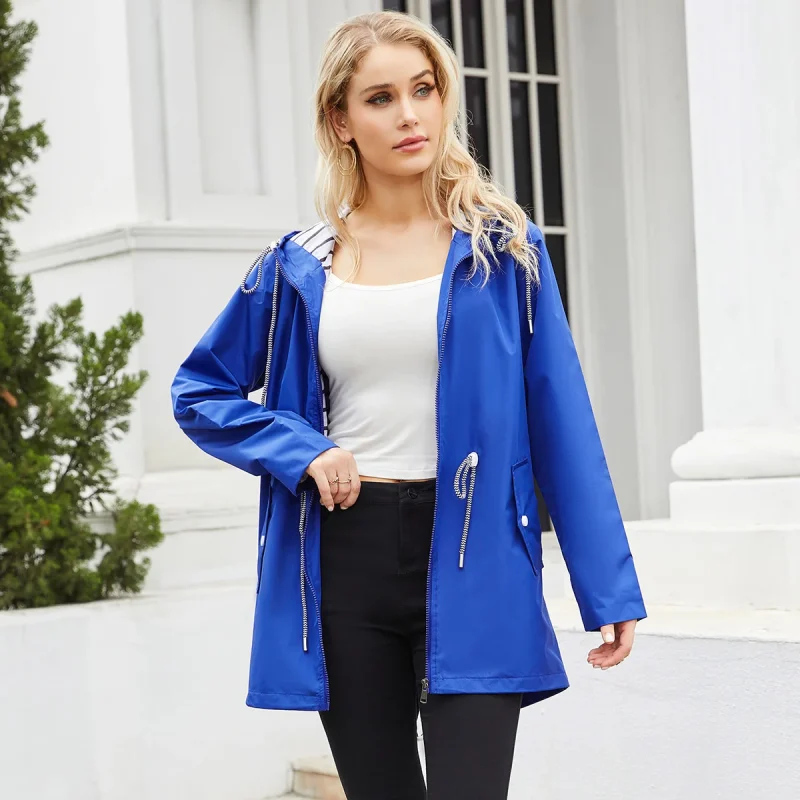 Women Outdoors Windbreaker Coat Black Raincoat Fall Long Sleeve Jackets - Image 6