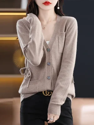 Wool Knitted Cardigan Women Loose Big V-Neck