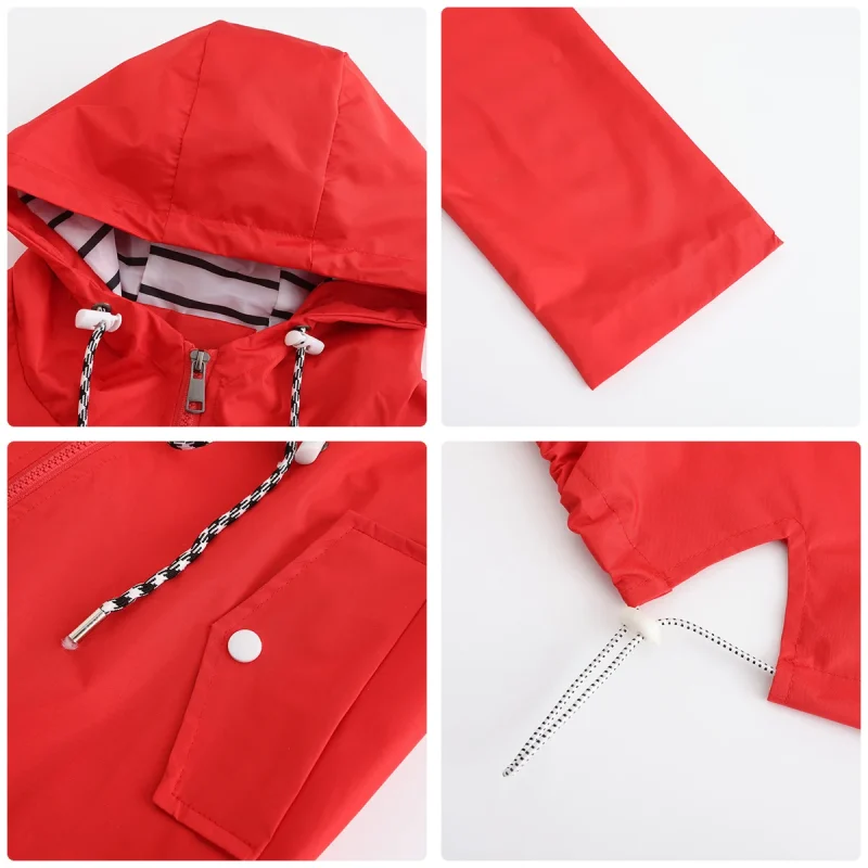 Women Outdoors Windbreaker Coat Black Raincoat Fall Long Sleeve Jackets - Image 9