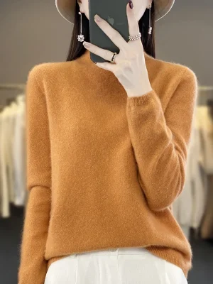 Seamless Curled Half-high Collar Pullover Casual Cashmere Knitting Top