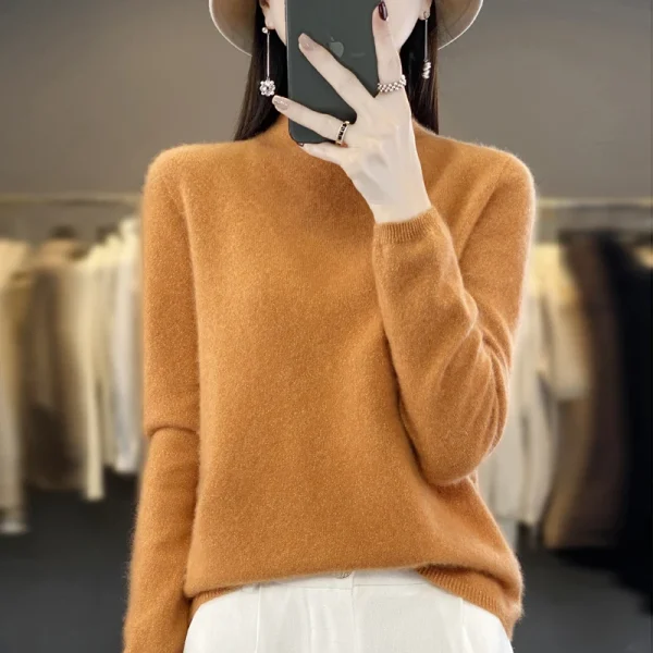 Seamless Curled Half-high Collar Pullover Casual Cashmere Knitting Top