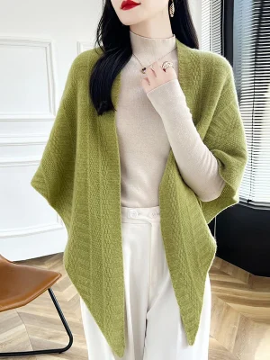 All-Season Pure Wool Knitted Shawl Women’s