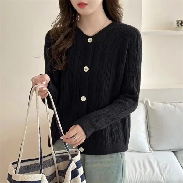 Korean Fashion Solid Knitted Cardigan Women Autumn - Image 5