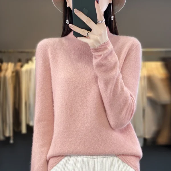 Seamless Curled Half-high Collar Pullover Casual Cashmere Knitting Top - Image 3