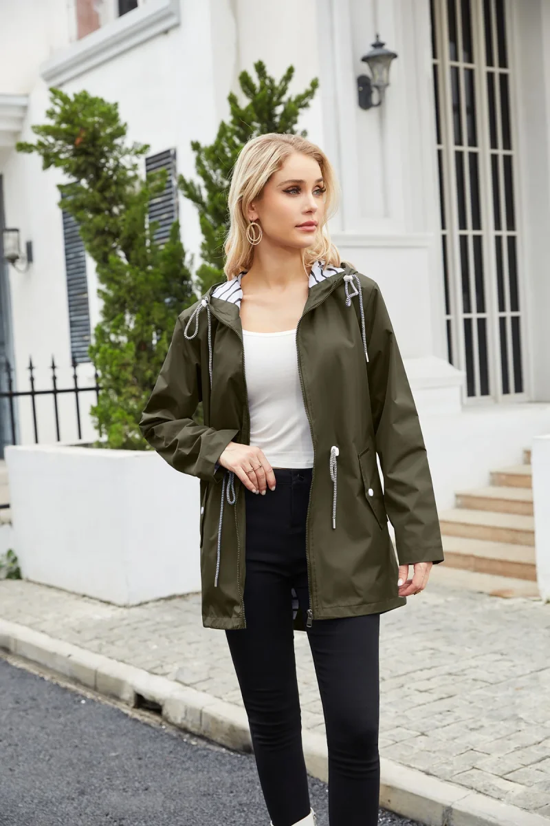 Women Outdoors Windbreaker Coat Black Raincoat Fall Long Sleeve Jackets - Image 24