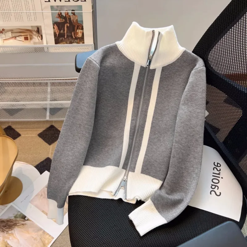 Zipper Knitted Cardigan Outerwear Women Korean Fashion Autumn - Image 4