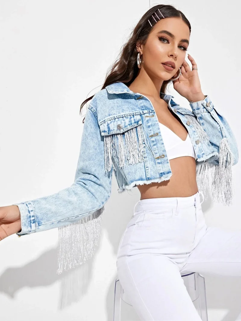 Streetwear Tassel Short Denim Jacket Women 2024 - Image 8