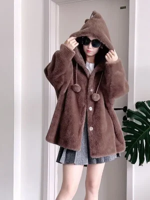 Cashmere Coat Women’s Fur One Hooded Jacket