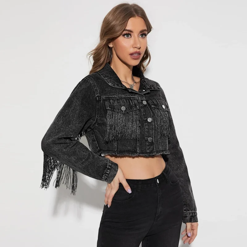 Streetwear Tassel Short Denim Jacket Women 2024 - Image 3