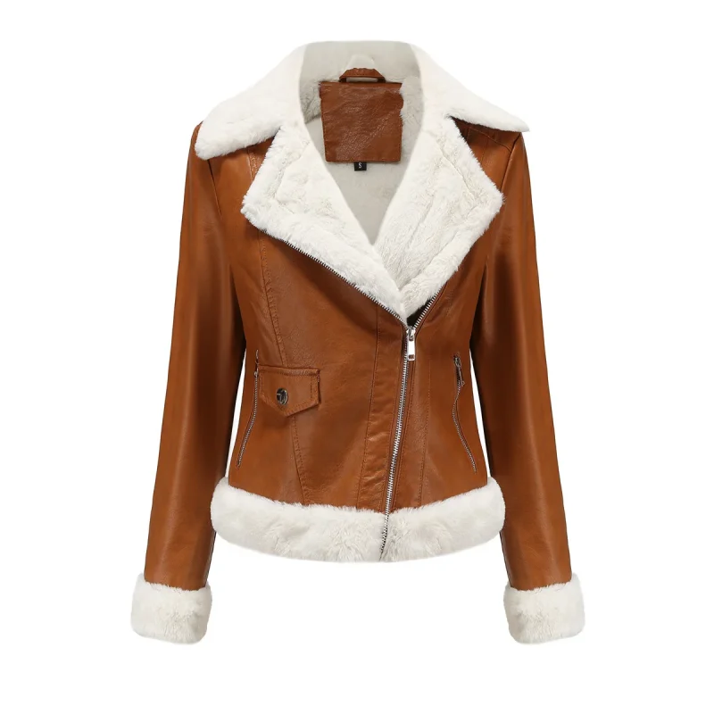 Winter Fleece Lined Thick Warm Leather Jacket Women - Image 11