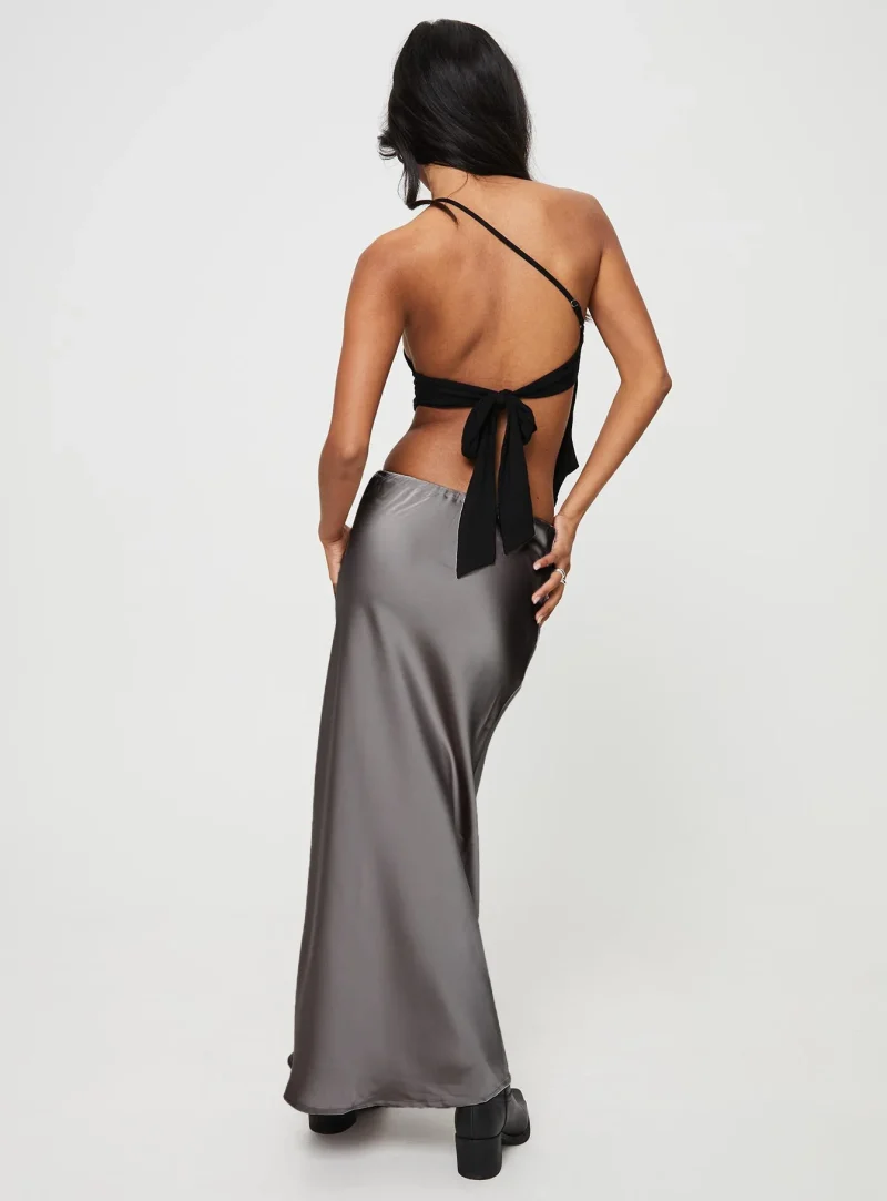 Summer Solid Color Satin Long Skirt For Women High Waist Lace-Up Fashion - Image 14