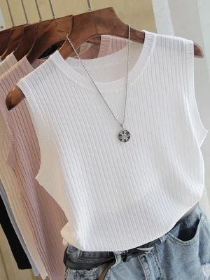 Korea Knitted Vests Women Top Summer Sleeveless Blouse Women