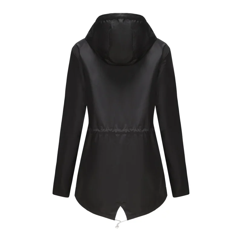 Women Outdoors Windbreaker Coat Black Raincoat Fall Long Sleeve Jackets - Image 4
