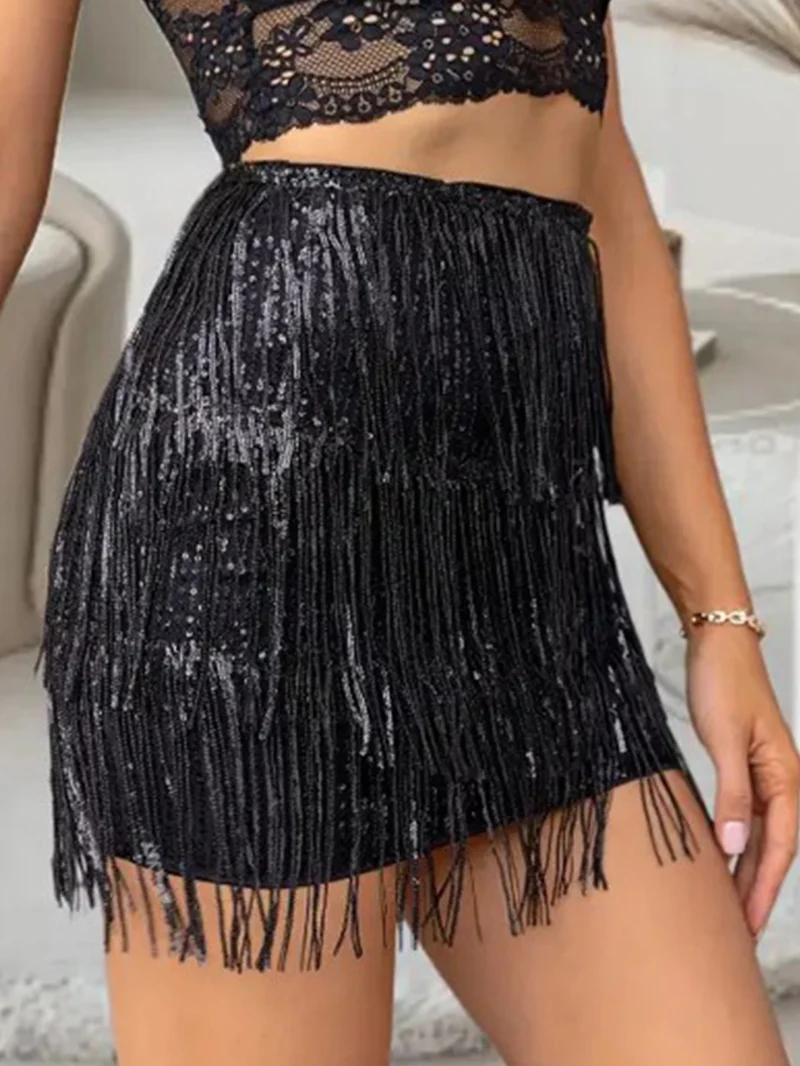 Sexy vintage black sequin mini skirt women - Image 10