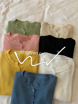 Knitted Women Sweater Button O-neck Pullovers Spring